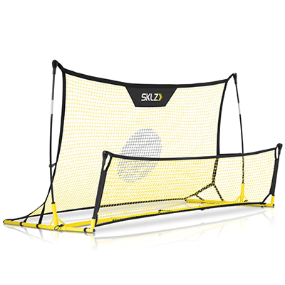 SKLZ<sup>&reg;</sup> Quickster Soccer Trainer - Take your skills to the next level with this portable soccer rebounder net.  This net works well as a volley, passing, and general soccer skills trainer. Features patented design and true-roll technology to mimic the action you’ll feel in the game. The lightweight, yet durable frame is easy to transport in its carry case, and the four ground stakes help secure it when in use.  Weighing at 13.2 lbs with two nets measuring at 6x4' and 6x20'.