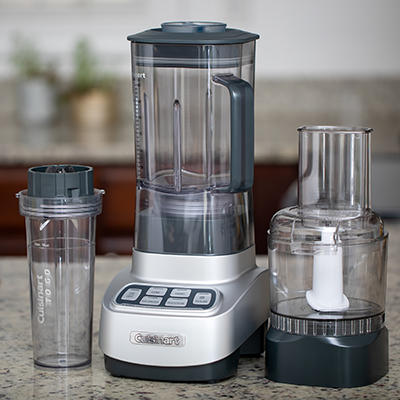 CUISINART<sup>&reg;</sup> Blender/Food Processor with Travel Cups - This versatile, easy to operate kitchen accessory will allow you to blend, chop, puree, and so much more right at home.  Features include 1 HP motor, 56-ounce blender capacity, 3-cup food processor, stainless steel blades and reversible disc, one-touch operations, and  two 16-oz. travel cups.